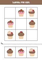 Lern-Sudoku-Spiel mit süßen Cupcakes. vektor