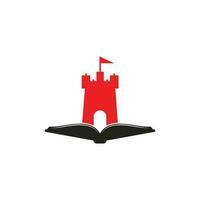 burg buch logo template design vektor. Kombination aus Buch und Schlosslogo. Turm- und Marktsymbol oder -ikone. vektor