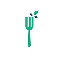 Logo-Design für gesunde Lebensmittel. Gabel und Blatt-Logo-Symbol. vektor
