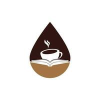 Kaffeebuch Tropfenform Konzept Vektor Logo Design. Kultiges Logo des Teebuchladens.