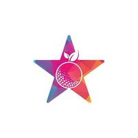 golf löv stjärna form begrepp logotyp mall. golf boll och löv, golf boll och sport logotyp vektor