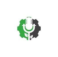 Blatt-Podcast-Getriebe-Form-Konzept-Logo-Design-Vorlage. Natur-Podcast-Logo-Vorlagenvektor. Podcast-Natur-Logo. vektor