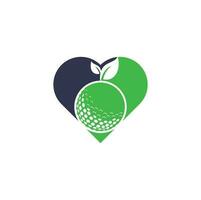 golf löv hjärta form begrepp logotyp mall. golf boll och löv, golf boll och sport logotyp vektor