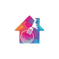 golf och gaffel Hem form begrepp logotyp design mall. golf restaurang logotyp design vektor
