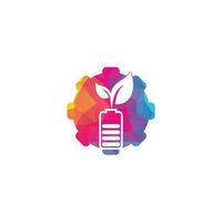 Batterieblätter Zahnradform Konzept Vektor Logo Design. Batterie- und Blattsymbol Natürliche Energie Symbol Design Element Logo Vorlage