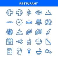 Restaurantzeilensymbole, die für Infografiken, mobiles Uxui-Kit und Druckdesign festgelegt wurden, umfassen Karottennahrung, Gemüsemahlzeit, Flaschennahrung, Mahlzeit, Senf, Eps 10, Vektor