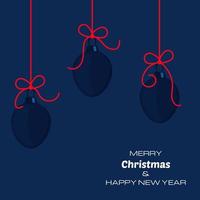 frohe weihnachten und guten rutsch ins neue jahr dunkelblauer hintergrund mit drei weihnachtskugeln. Vektorhintergrund für Ihre Grußkarten, Einladungen, festliche Poster. vektor