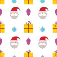 weihnachten nahtlose muster mit weihnachtskugel, geschenkbox und weihnachtsmann auf weißem hintergrund. Vektor-Illustration vektor