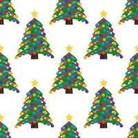 sömlös mönster med jul träd med jul bollar och en stjärna på de topp. vektor illustration.