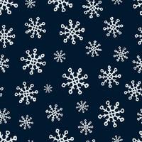 nahtloser hintergrund von hand gezeichneten schneeflocken. blaue Schneeflocken auf dunkelblauem Hintergrund. weihnachts- und neujahrsdekorationselemente. Vektor-Illustration. vektor