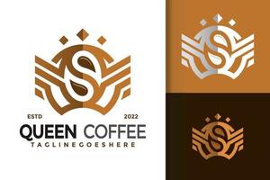 drottning kaffe logotyp design, varumärke identitet logotyper vektor, modern logotyp, logotyp mönster vektor illustration mall