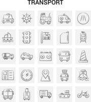 25 handgezeichnete Transportsymbole setzen grauen Hintergrund, Vektordoodle vektor