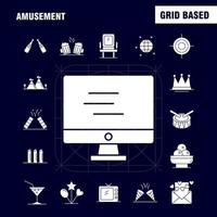 Vergnügungs-Solid-Glyphen-Symbol für Webdruck und mobiles Uxui-Kit wie Monitorbildschirm-Wiedergabemedien Vergnügungspark-Konfetti Konfetti-Piktogramm-Packvektor vektor