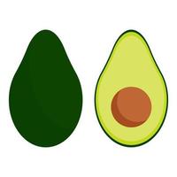 grüne Avocado für gesunde Ernährung. ganze, in Scheiben geschnittene und halbierte Avocado mit Knochen. Vektor-Illustration. Folge 10.