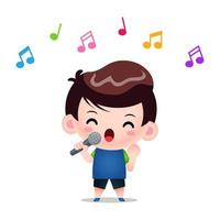 ausdrucksstarker singender Junge mit Mikrofon in der Hand vektor