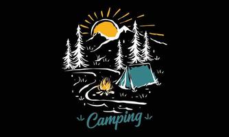 Camping T-Shirt Strichzeichnungen Design. vektor