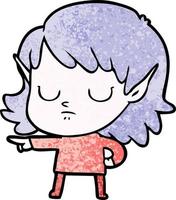 Retro-Grunge-Textur-Cartoon-Elf-Mädchen zeigt vektor