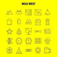 Wild-West-Liniensymbol für Webdruck und mobiles Uxui-Kit wie Landschaft Montana-Bergberge wilde Blume West wilder Piktogramm-Packvektor vektor