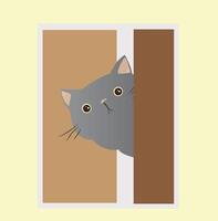 en grå katt kikar ut från Bakom de dörr vektor