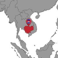 nålkarta med Kambodja flagga på världskartan. vektor illustration.