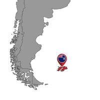 nålkarta med Falklandsöarnas flagga på världskartan. vektor illustration.