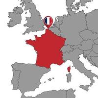 stift karta med Frankrike flagga på världen map.vector illustration. vektor