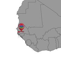 Pin-Karte mit Gambia-Flagge auf der Weltkarte. Vektor-Illustration. vektor