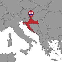 Stecknadelkarte mit kroatischer Flagge auf der Weltkarte. Vektor-Illustration. vektor