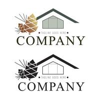 logotyp i de form av en hus i de skog. modern och minimalistisk stil, geometrisk element, lugna pastell och gyllene nyanser. logotyp illustration vektor