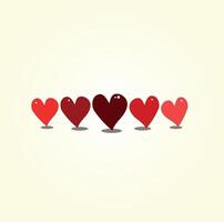 röd hjärtan av annorlunda nyanser och storlekar på en vit bakgrund. valentines dag kort vektor
