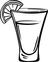 Glas Tequila mit Zitronenstapel Alkohol, Freihandzeichnung v vektor