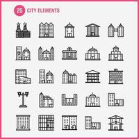 Stadtelemente Zeilensymbole, die für Infografiken, mobiles Uxui-Kit und Druckdesign festgelegt wurden, umfassen Turmgebäude Stadtbürogebäude Turmstadtbüro eps 10 Vektor