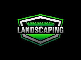 landskapslogotyp för gräsmatta eller trädgårdsföretag, organisation eller webbplats vektor