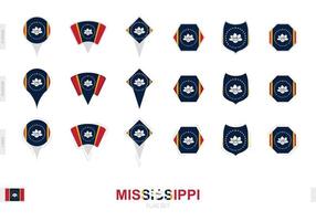 Sammlung der Mississippi-Flagge in verschiedenen Formen und mit drei verschiedenen Effekten. vektor