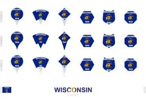 Sammlung der Wisconsin-Flagge in verschiedenen Formen und mit drei verschiedenen Effekten. vektor