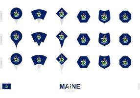 Sammlung der Maine-Flagge in verschiedenen Formen und mit drei verschiedenen Effekten. vektor