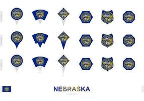 samling av de Nebraska flagga i annorlunda former och med tre annorlunda effekter. vektor