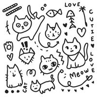 katt klotter hand dragen för kort, inbjudan, baner, dekoration, hälsning, katt älskare. vektor illustration