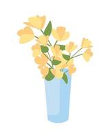 blaue Vase mit Blumen halbflaches Farbvektorobjekt. bearbeitbares Element. Artikel in voller Größe auf weiß. dekoration für zu hause einfache karikaturartillustration für webgrafikdesign und -animation vektor