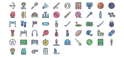 samling av ikoner relaterad till sporter och spel, Inklusive ikoner tycka om bågskytte, tilldela, badminton, baseboll och Mer. vektor illustrationer, pixel perfekt uppsättning