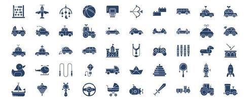 Sammlung von Symbolen im Zusammenhang mit Spielzeug, darunter Symbole wie Abakus, Flugzeug, Ball, Basketball und mehr. vektorillustrationen, pixelperfekter satz vektor