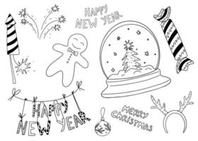 Neujahrs-Doodle-Set im Vintage-Stil auf hellem Hintergrund. vektor