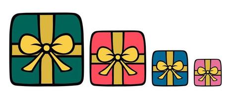 Boxen mit Geschenken im Cartoon-Stil. eine reihe bunter überraschungen. Urlaubsgeschenk. vektor