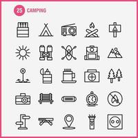 Camping-Line-Icon-Pack für Designer und Entwickler Ikonen des Bankcamping-Reisen-Campingspiels im Freien Feuervektor vektor