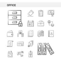 kontor hand dragen ikon uppsättning stil isolerat på vit bakgrund vektor