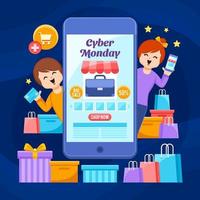 glada kunder handlar på storförsäljning på cybermåndag vektor