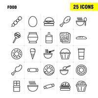 Lebensmittelliniensymbole für Infografiken, mobiles Uxui-Kit und Druckdesign, umfassen Grillfleisch, Fleisch, Mahlzeit, Ofen, Kochen, Essen, Mahlzeit, Sammlung, modernes Infografik-Logo und Piktogramm, Vektor