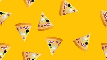 färgrik sömlös mönster med utsökt pepperoni pizza skivor på mörk bakgrund. gott italiensk snabb mat måltid. modern vektor illustration för textil- skriva ut, tapet, bakgrund, omslag papper