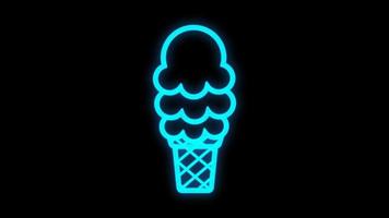 Eis mit Kugeln in einem Waffelglas auf schwarzem Hintergrund, Vektorillustration, Neon. Leuchtreklame in Blau. Design von Catering, Restaurants und Cafés vektor