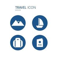 symbol av fjäll, segelbåt, bagage och pass ikoner på blå cirkel form isolerat på vit bakgrund. resa ikoner vektor illustration.